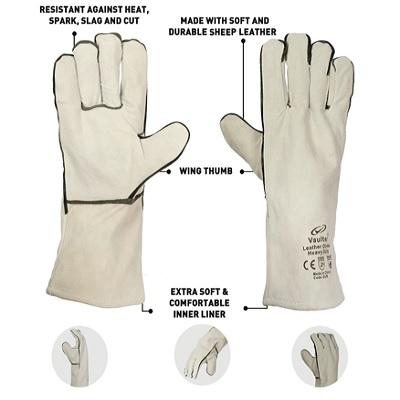 VAULTEX EUR Leather Welding Gloves with Piping (14")