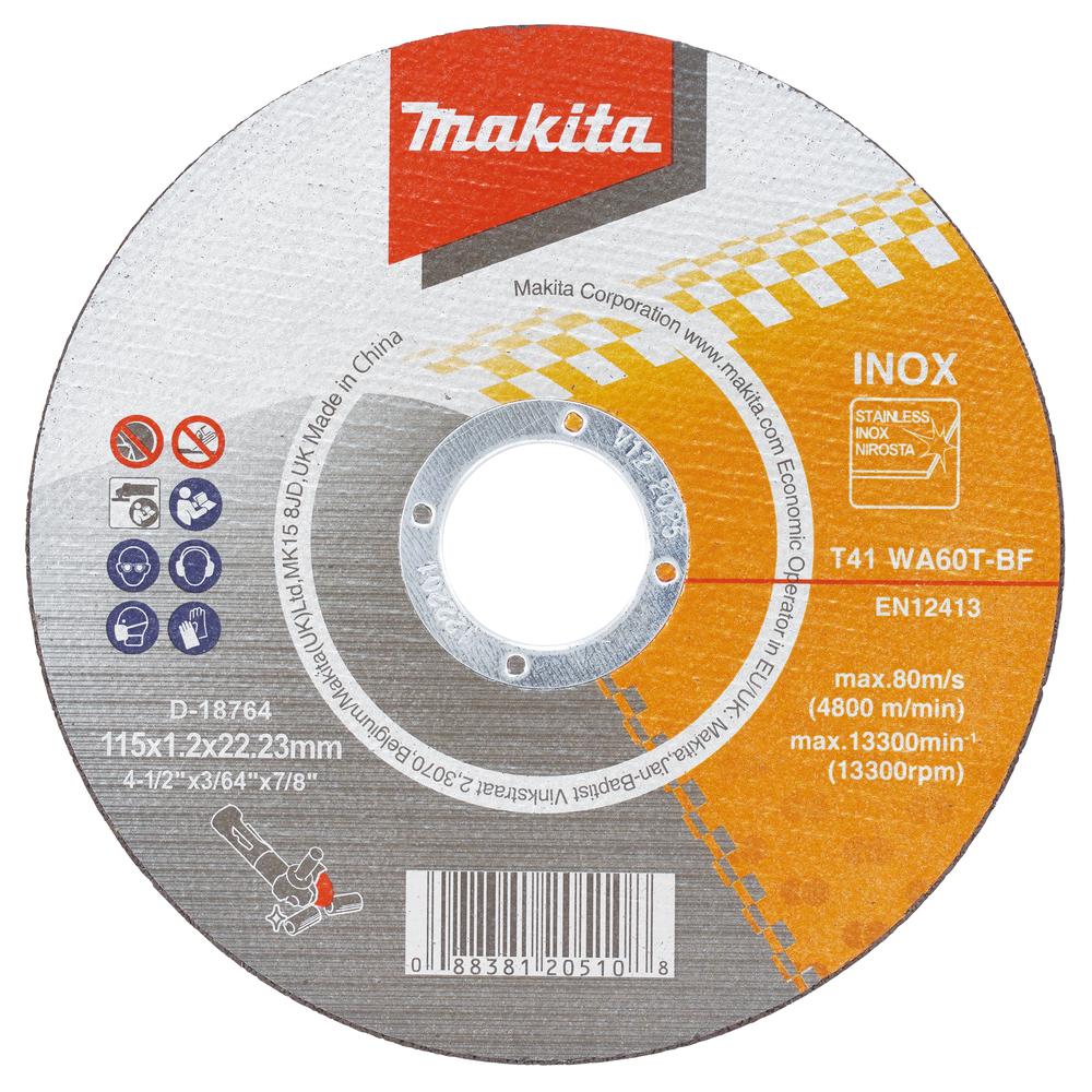 MAKITA D-18764 Thin Cut-Off Wheel 115X1.2X22.23 Wa60T (Stainless)