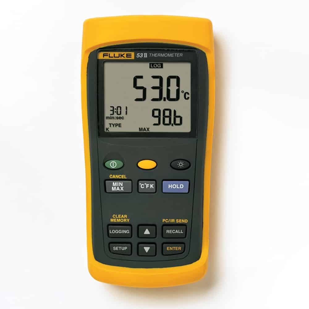 FLUKE 53 II B/50Hz Single Input Digital Thermometer With Data Logging, -200°C to 1372°C