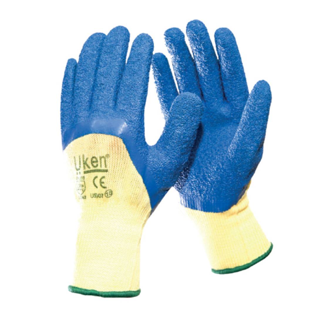 UKEN U5007 Gloves Latex Blue Grip Half Coated