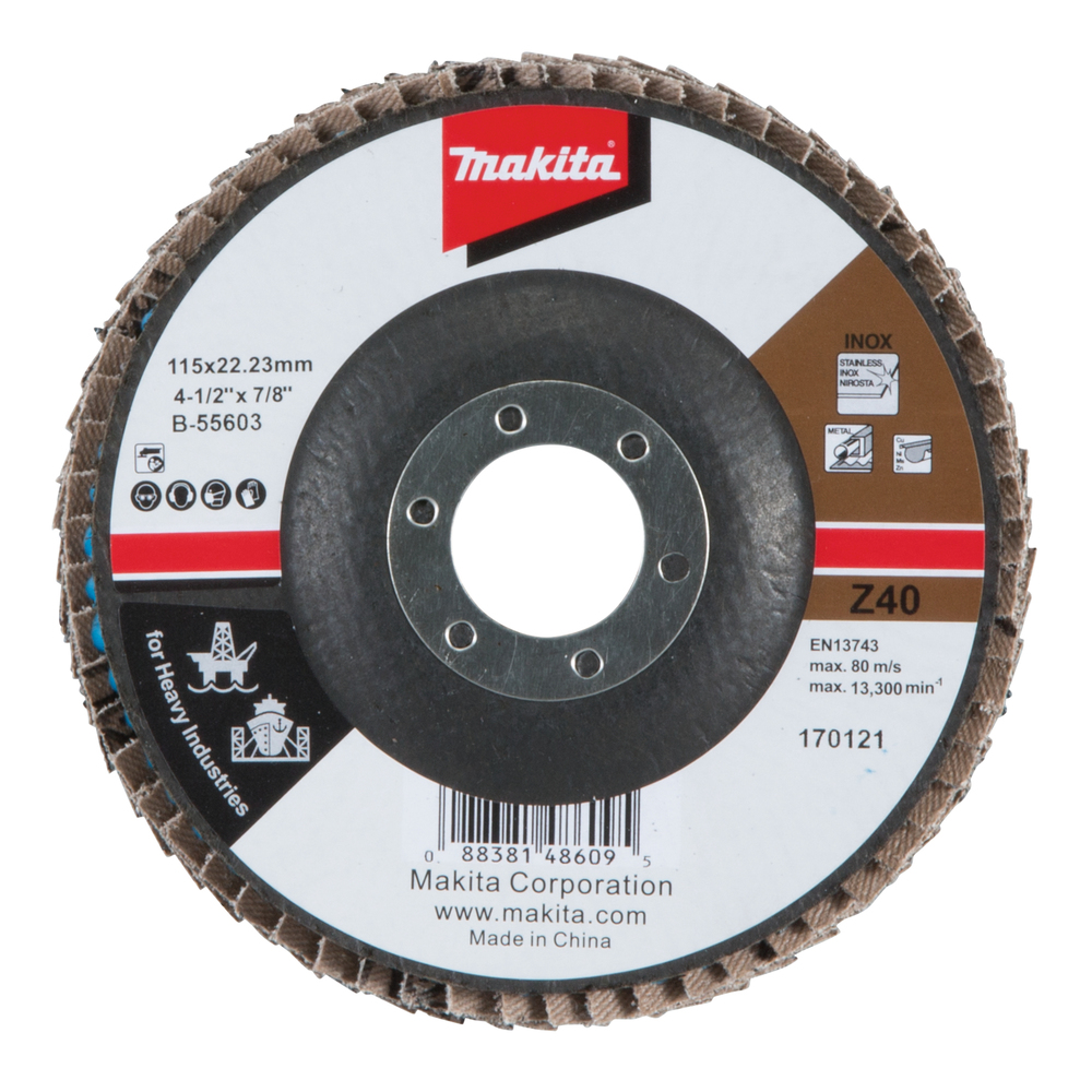 MAKITA B-55603 Industrial Flap Disc For Heavy Duty 115-Grit Z40 (Size: 115X22.23)