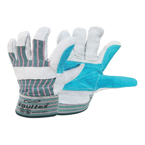 VAULTEX Double Palm Leather Gloves Grey-blue-white One Size
