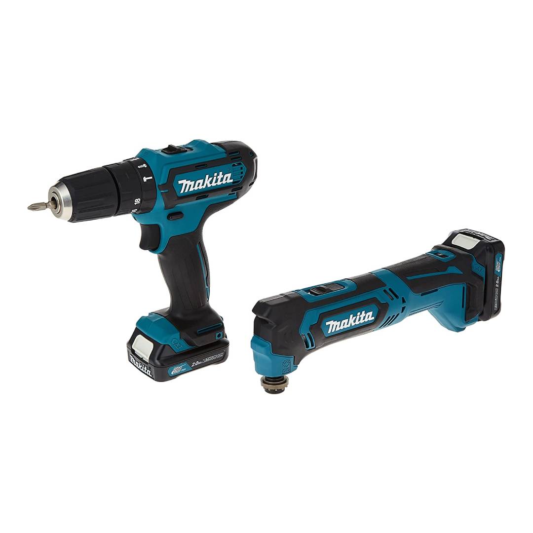 MAKITA CLX203AX4  Percussion Driver Drill + Multi Tool Combo Kit (Tm30D+Hp331D+Dc10Wc+Bl102Bx2)